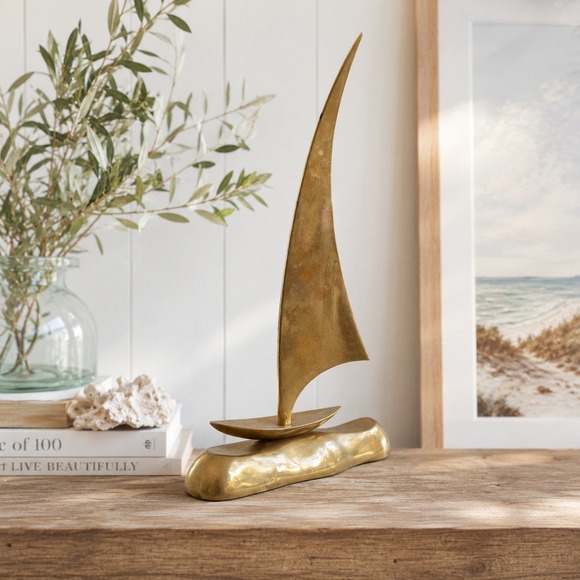 Other - Vintage Brass Sailboat Sculpture Coastal Shelf Decor Mid Century Modern Nautical